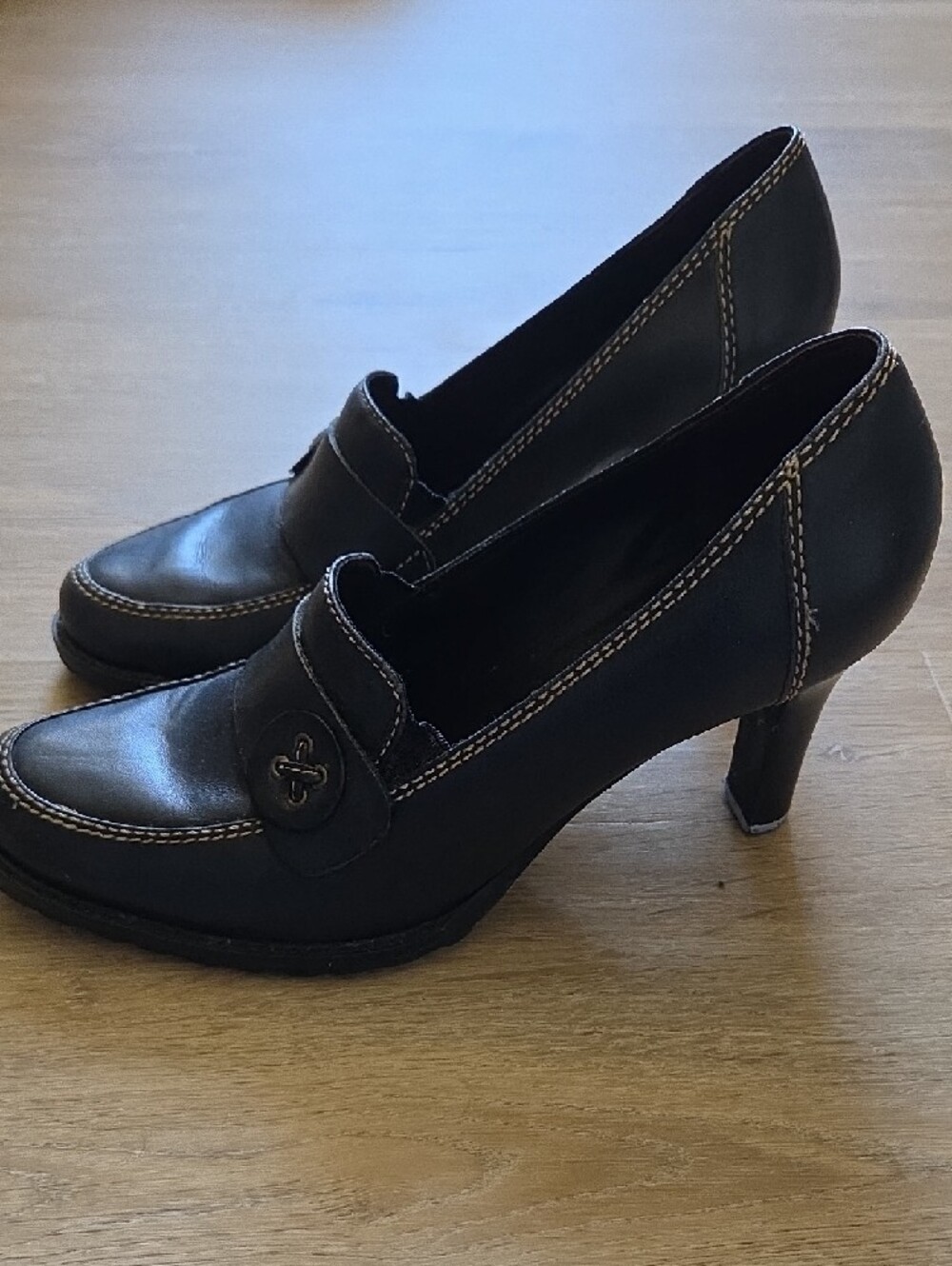 Mix It Black Loafer Heels with Button Strap